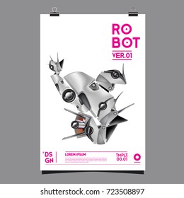 Vector Realistic Robot Illustration. Robot and toys design festival poster template.