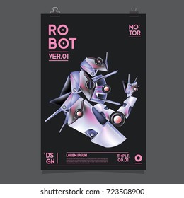 Vector Realistic Robot Illustration. Robot and toys design festival poster template.