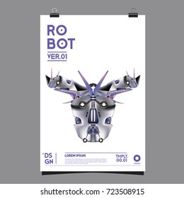 Vector Realistic Robot Illustration. Robot and toys design festival poster template.