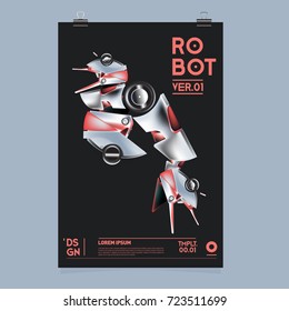 Vector Realistic Robot Illustration. Robot and toys design festival poster template.