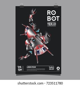 Vector Realistic Robot Illustration. Robot and toys design festival poster template.