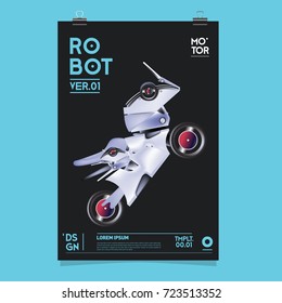 Vector Realistic Robot Illustration. Robot and toys design festival poster template.