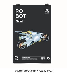 Vector Realistic Robot Illustration. Robot and toys design festival poster template.