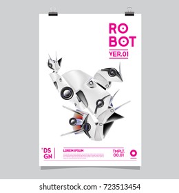 Vector Realistic Robot Illustration. Robot and toys design festival poster template.