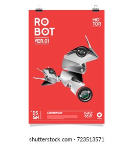 Vector Realistic Robot Illustration. Robot and toys design festival poster template.