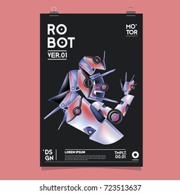 Vector Realistic Robot Illustration. Robot and toys design festival poster template.