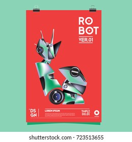 Vector Realistic Robot Illustration. Robot and toys design festival poster template.