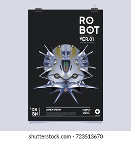 Vector Realistic Robot Illustration. Robot and toys design festival poster template.