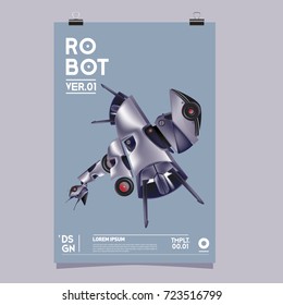 Vector Realistic Robot Illustration. Robot and toys design festival poster template.