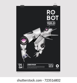 Vector Realistic Robot Illustration. Robot and toys design festival poster template.