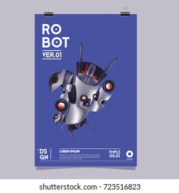 Vector Realistic Robot Illustration. Robot and toys design festival poster template.