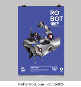 Vector Realistic Robot Illustration. Robot and toys design festival poster template.
