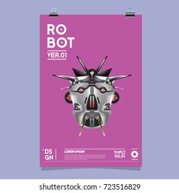 Vector Realistic Robot Illustration. Robot and toys design festival poster template.