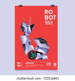 Vector Realistic Robot Illustration. Robot and toys design festival poster template.