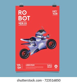 Vector Realistic Robot Illustration. Robot and toys design festival poster template.