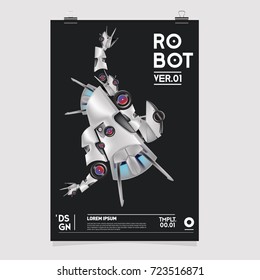 Vector Realistic Robot Illustration. Robot and toys design festival poster template.