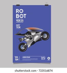 Vector Realistic Robot Illustration. Robot and toys design festival poster template.