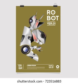 Vector Realistic Robot Illustration. Robot and toys design festival poster template.