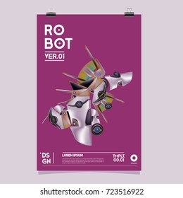 Vector Realistic Robot Illustration. Robot and toys design festival poster template.
