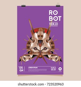 Vector Realistic Robot Illustration. Robot and toys design festival poster template.