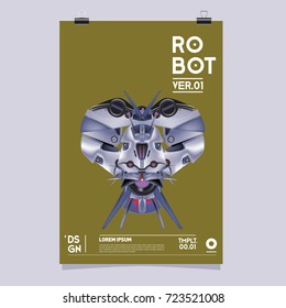 Vector Realistic Robot Illustration. Robot and toys design festival poster template.
