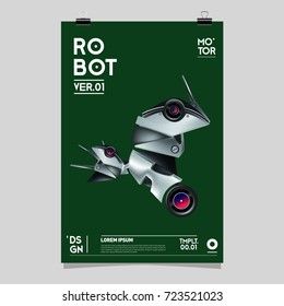 Vector Realistic Robot Illustration. Robot and toys design festival poster template.