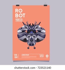 Vector Realistic Robot Illustration. Robot and toys design festival poster template.