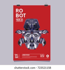 Vector Realistic Robot Illustration. Robot and toys design festival poster template.