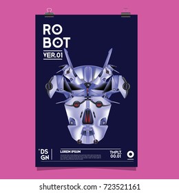 Vector Realistic Robot Illustration. Robot and toys design festival poster template.