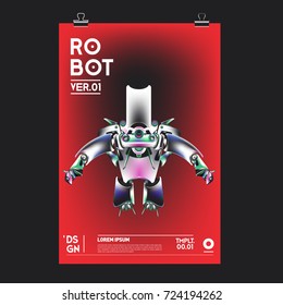 Vector Realistic Robot Illustration. Robot and toys design festival poster template.