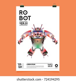 Vector Realistic Robot Illustration. Robot and toys design festival poster template.