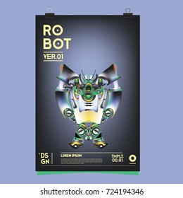 Vector Realistic Robot Illustration. Robot and toys design festival poster template.