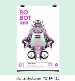 Vector Realistic Robot Illustration. Robot and toys design festival poster template.