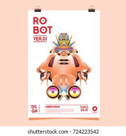 Vector Realistic Robot Illustration. Robot and toys design festival poster template.