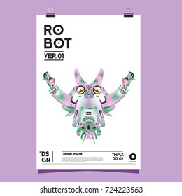 Vector Realistic Robot Illustration. Robot and toys design festival poster template.