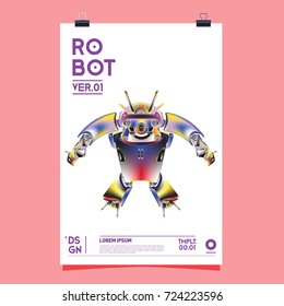 Vector Realistic Robot Illustration. Robot and toys design festival poster template.