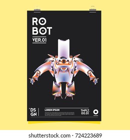 Vector Realistic Robot Illustration. Robot and toys design festival poster template.