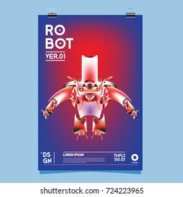 Vector Realistic Robot Illustration. Robot and toys design festival poster template.