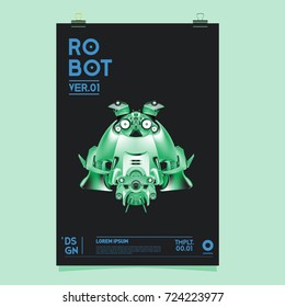 Vector Realistic Robot Illustration. Robot and toys design festival poster template.