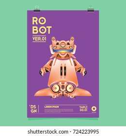 Vector Realistic Robot Illustration. Robot and toys design festival poster template.