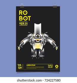 Vector Realistic Robot Illustration. Robot and toys design festival poster template.