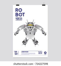 Vector Realistic Robot Illustration. Robot and toys design festival poster template.
