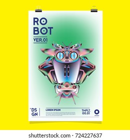 Vector Realistic Robot Illustration. Robot and toys design festival poster template.