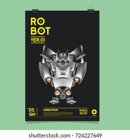 Vector Realistic Robot Illustration. Robot and toys design festival poster template.