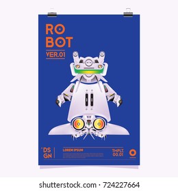 Vector Realistic Robot Illustration. Robot and toys design festival poster template.
