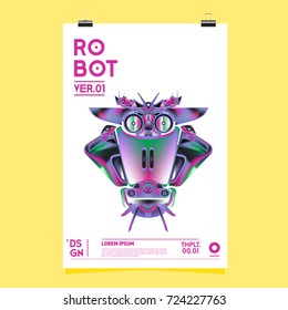 Vector Realistic Robot Illustration. Robot and toys design festival poster template.