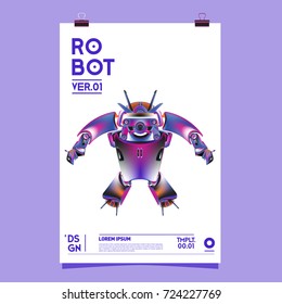 Vector Realistic Robot Illustration. Robot and toys design festival poster template.