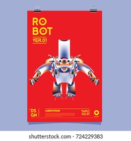 Vector Realistic Robot Illustration. Robot and toys design festival poster template.