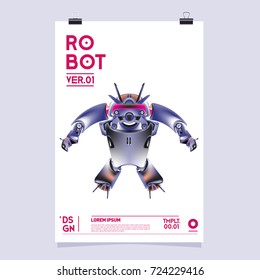 Vector Realistic Robot Illustration. Robot and toys design festival poster template.