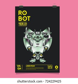 Vector Realistic Robot Illustration. Robot and toys design festival poster template.